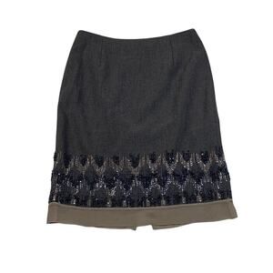 Jon Taupe Grey Beaded & Sequined Knee Length Corpcore Skirt- Size 6